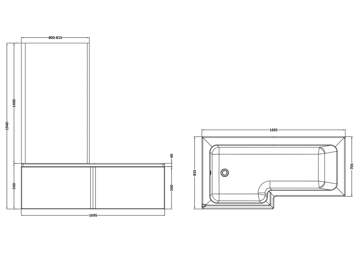 Nuie 1700mm Shower Bath With Screen, Side Panel And Legs Set – White, photo 3