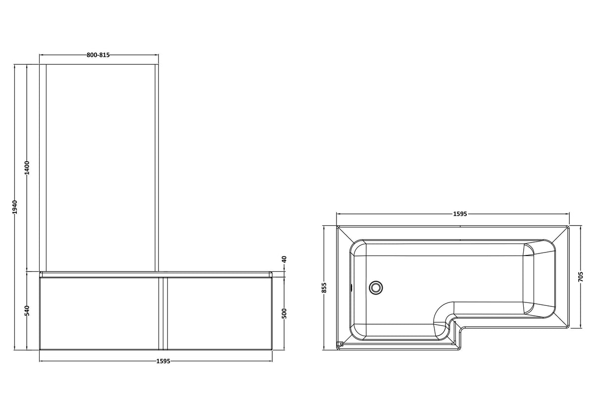 Nuie Square Shower Bath, Screen And Panel Set – 1600mm & 1800mm, photo 3