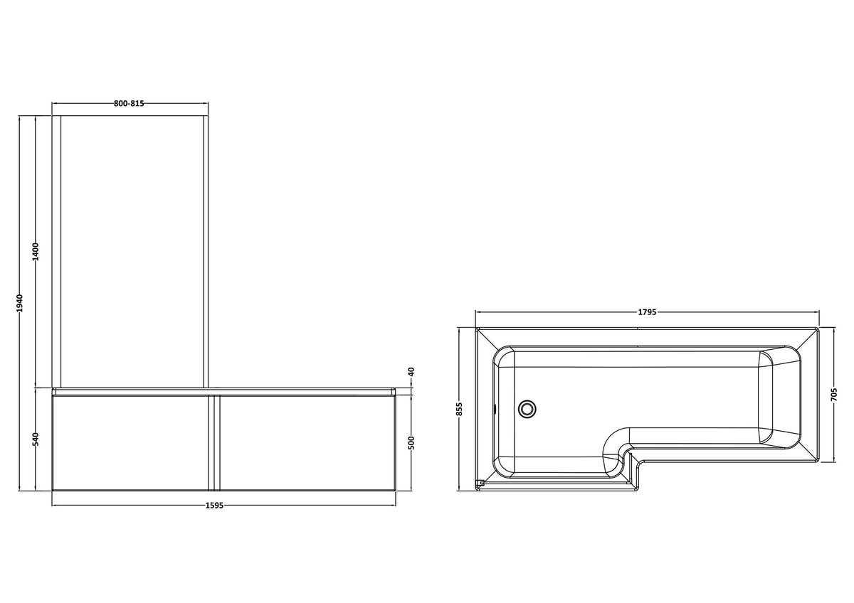 Nuie Square Shower Bath, Screen And Panel Set – 1600mm & 1800mm, photo 4