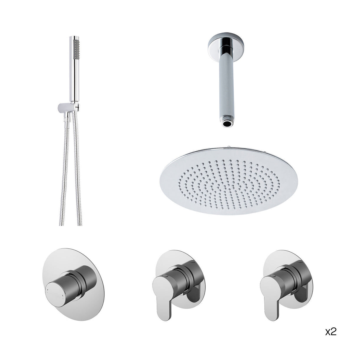 Nuie Arvan 2 Outlet Thermostatic Double Shower Bundle With Heads & Handsets – Chrome