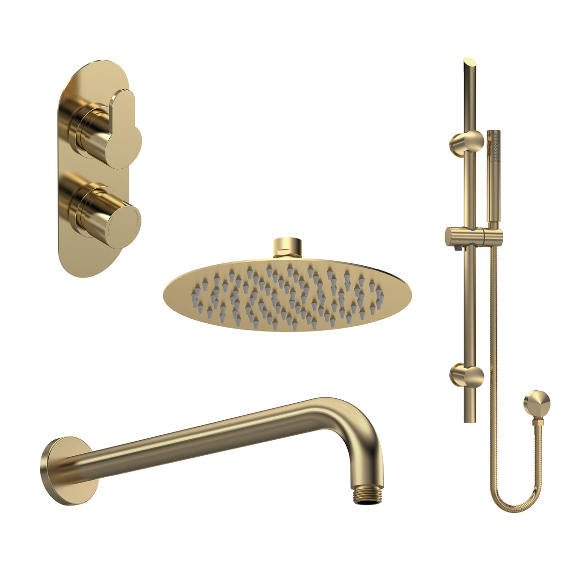 Nuie Arvan Twin Thermostatic Valve With Diverter, Shower Arm, Fixed Shower Head And Slider Rail Kit – Chrome, Matt Black or Brushed Brass, photo 3