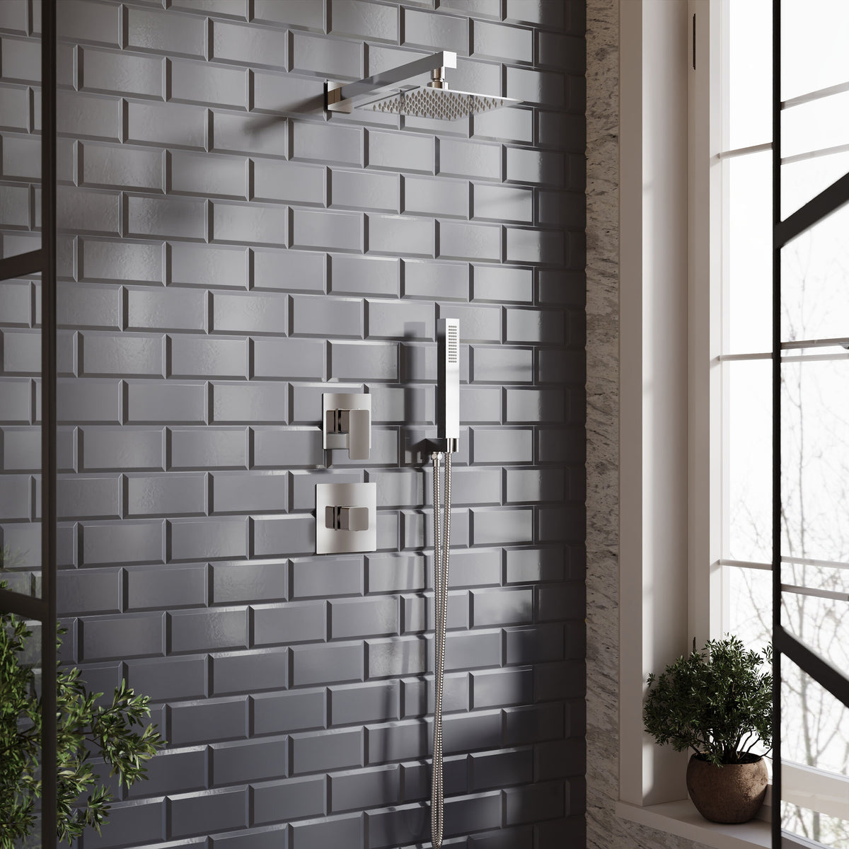 Nuie Windon Square Concealed 2 Outlet Thermostatic Shower Valve With Stop Taps – Chrome