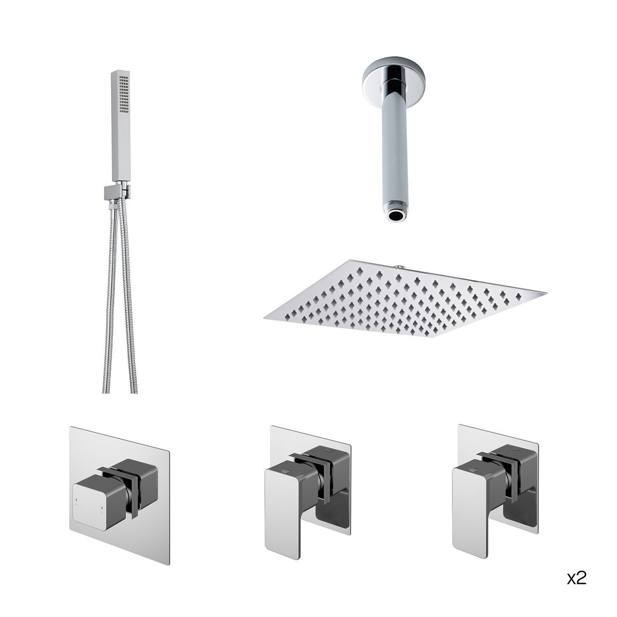 Nuie Windon Modern Double Shower Bundle With Heads & Handsets – Chrome