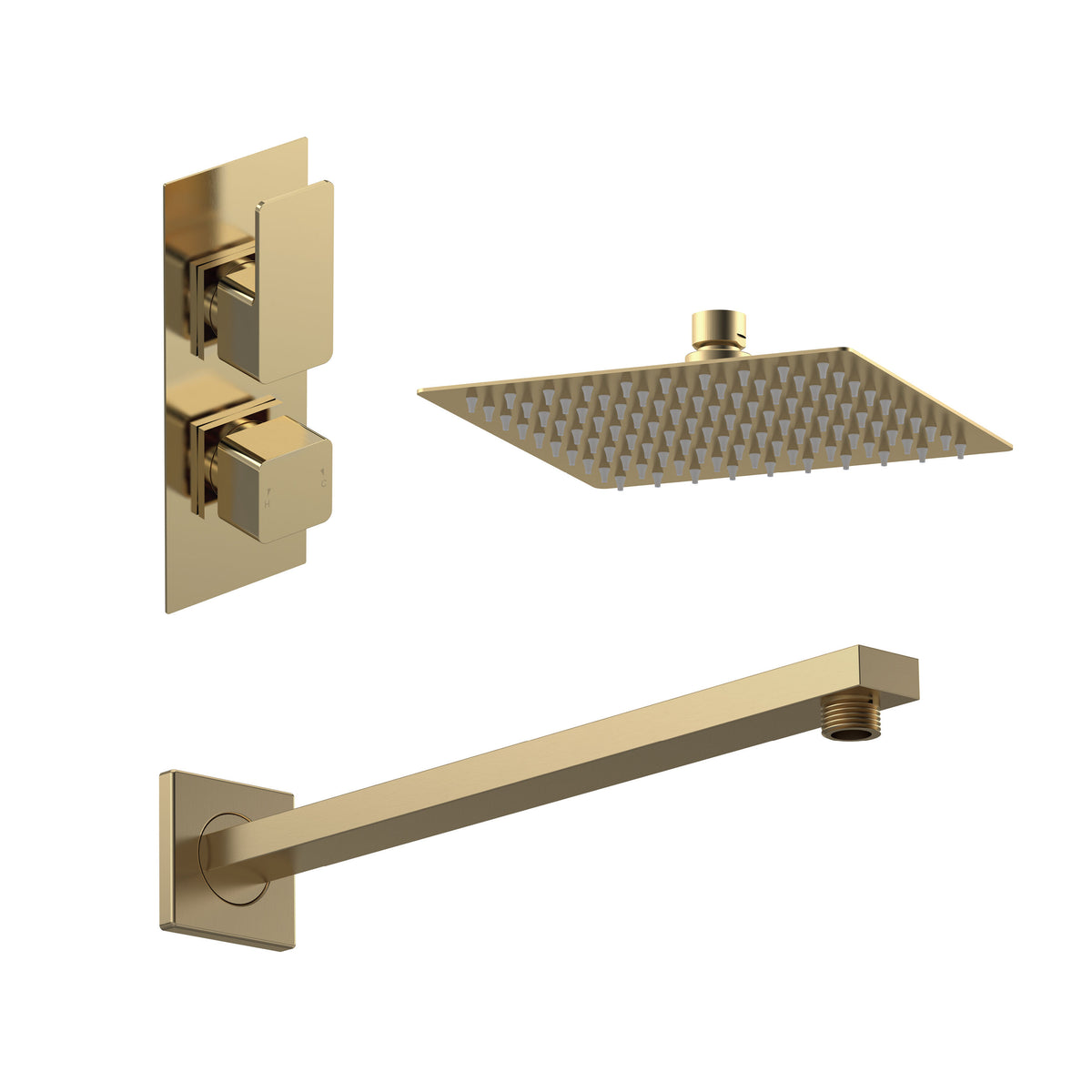 Nuie Windon Twin Thermostatic Valve, Square Wall-Mounted Shower Arm And Fixed Head – Chrome, Matt Black or Brushed Brass, photo 3