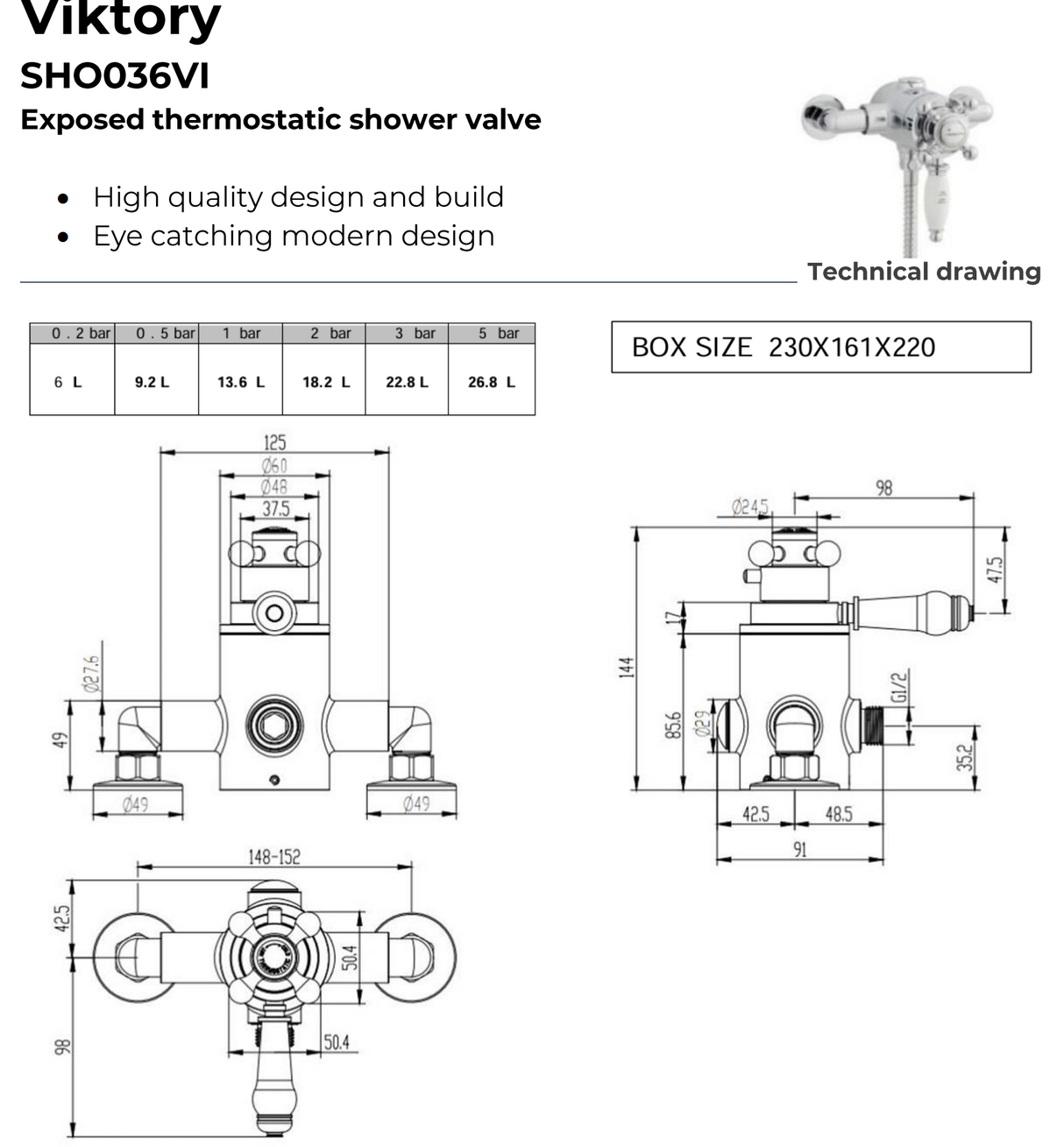 Kartell K-VIT Viktory Exposed Thermostatic Shower Valve Chrome (SHO036VI)