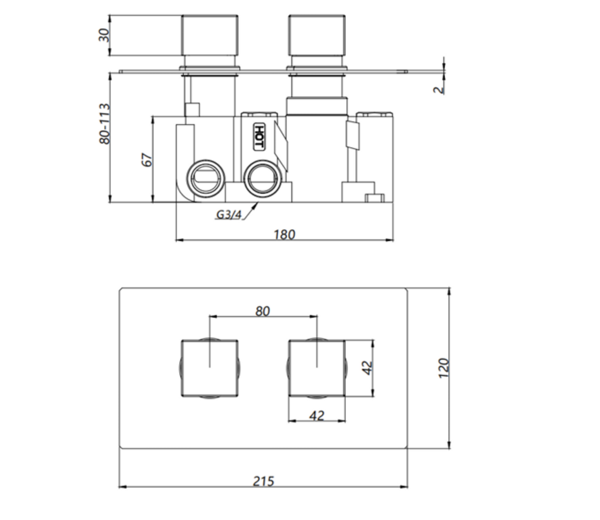 Kartell K-VIT Nero Square Option 5 Thermostatic Concealed Shower with Diverter, Handshower &Fixed Overhead Drencher- Matt Black (SHO049NS-SHO056NS-SHO1089NS)