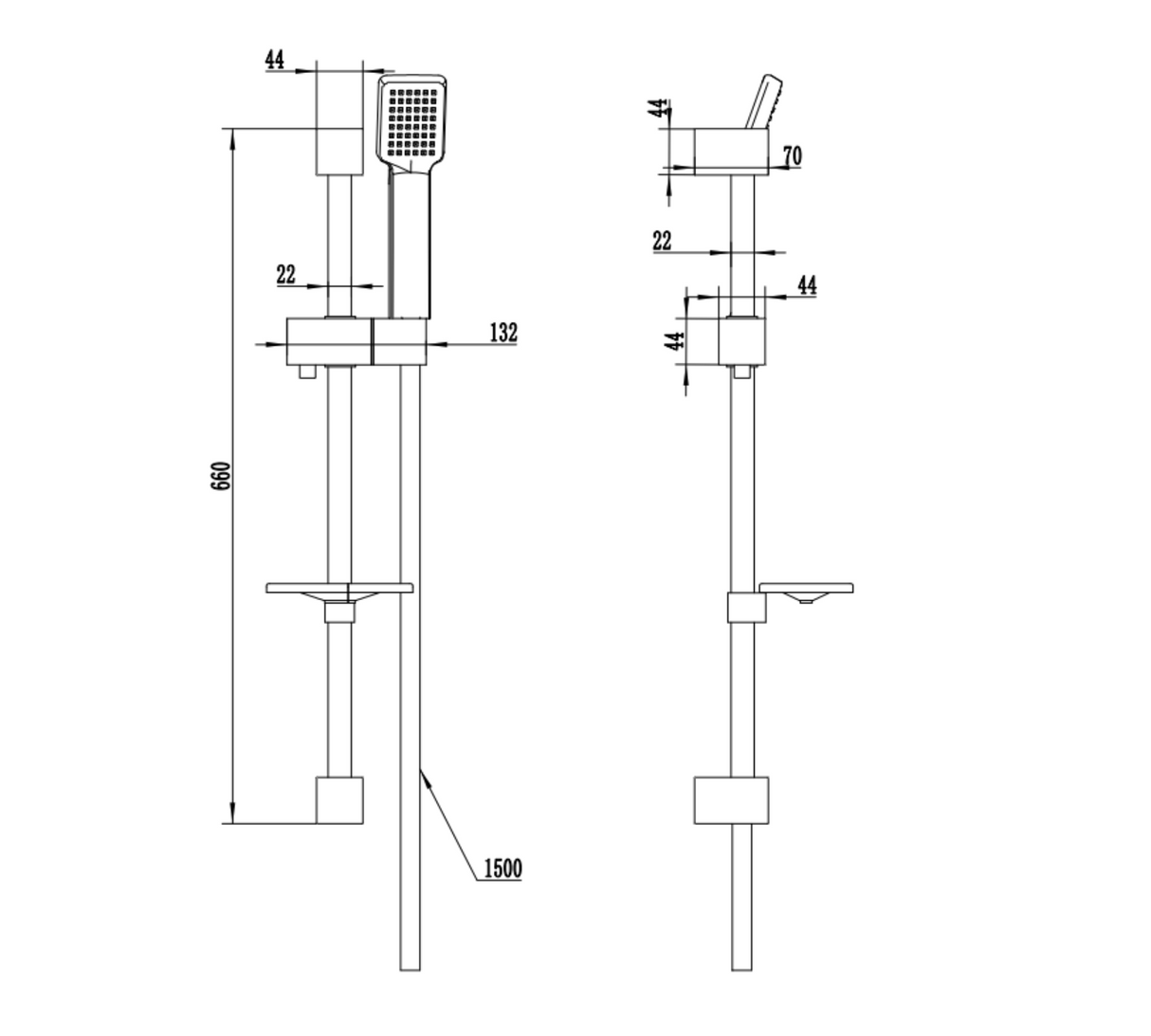 Kartell K-VIT Element Option 1 Concealed Thermostatic Shower With Adjustable Slide Rail Kit - Chrome (SHO009EL-SHO070CU-SHO091OE)