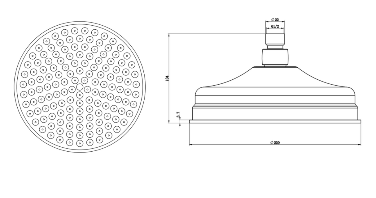 Kartell K-VIT Traditional Stainless Steel Shower Head 200mm with Round Wall Mounted Arm-Chrome (SHO102T-SHO113RO)