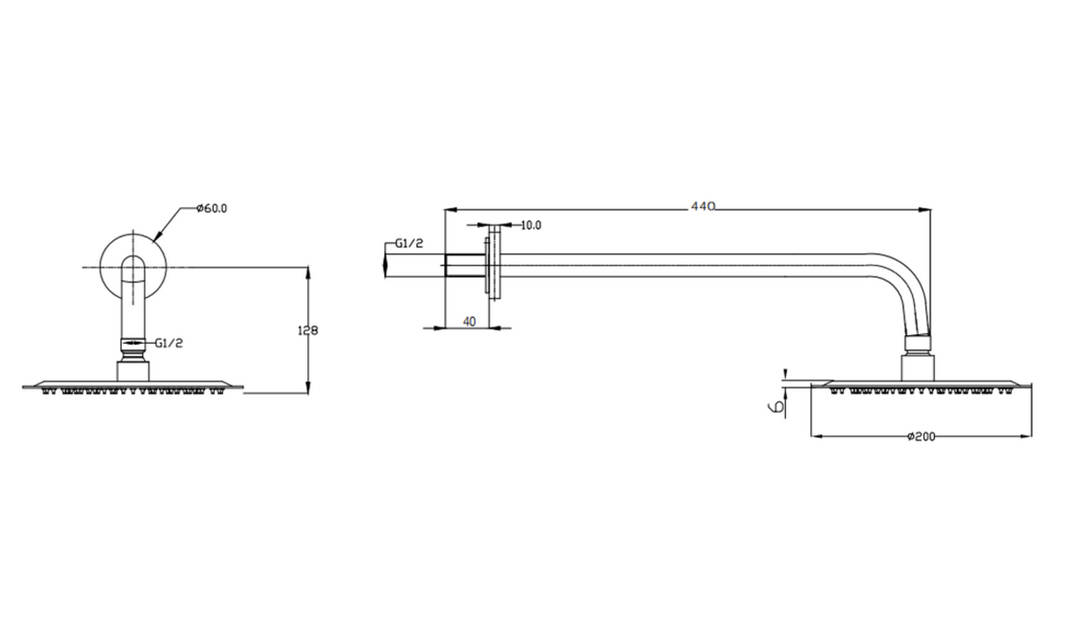Kartell K-VIT Ottone Option 2 Thermostatic Concealed Shower with Fixed Overhead Drencher- Gold (SHO141OT-SHO143OT)