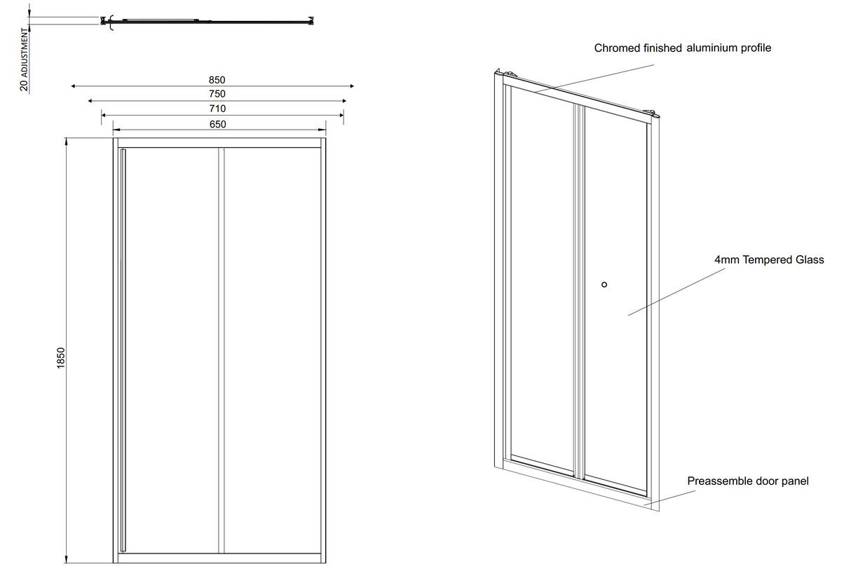 Kartell K-VIT KV6 Bi-Fold Shower Door 700mm (SIX700BF)