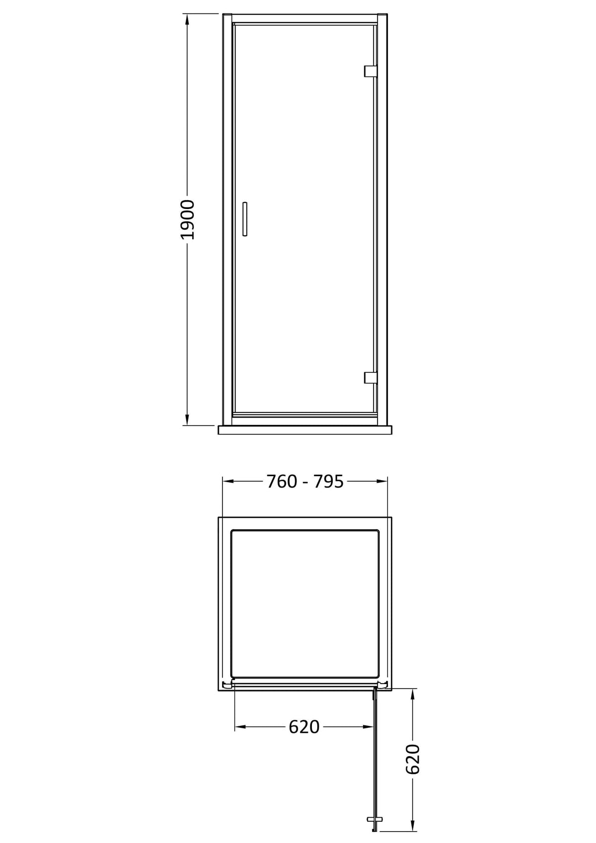 Nuie Rene Semi-Frameless Hinged Shower Door – 700mm, 760mm, 800mm & 900mm, photo 5