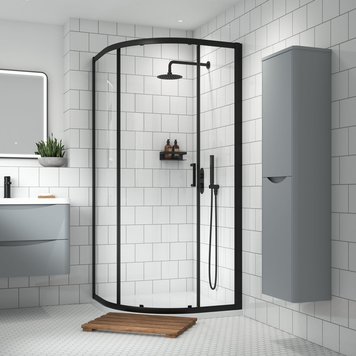 Nuie Rene 900mm Quadrant Single Entry Shower Enclosure – Matt Black