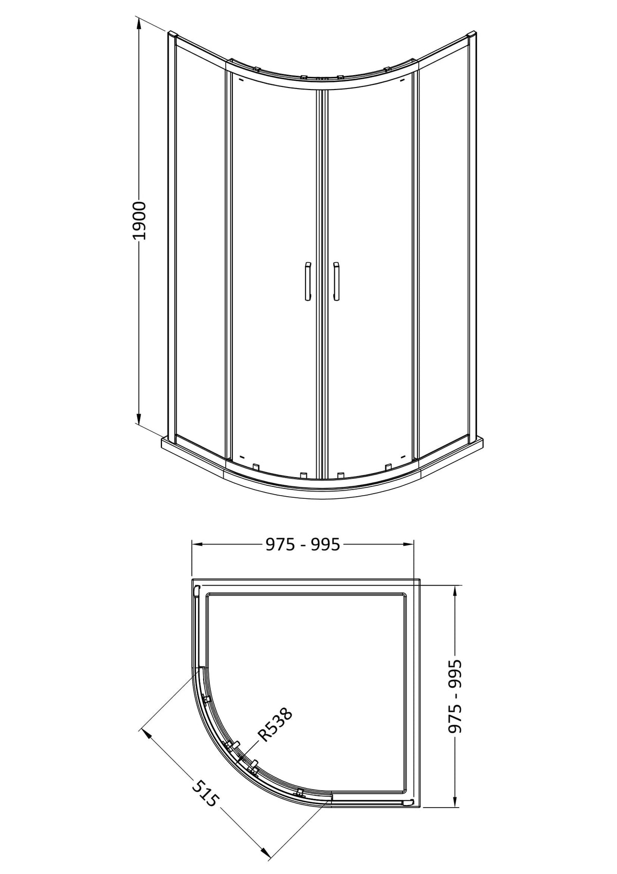 Nuie Rene 1000mm Quadrant Shower Enclosure – Chrome, photo 2