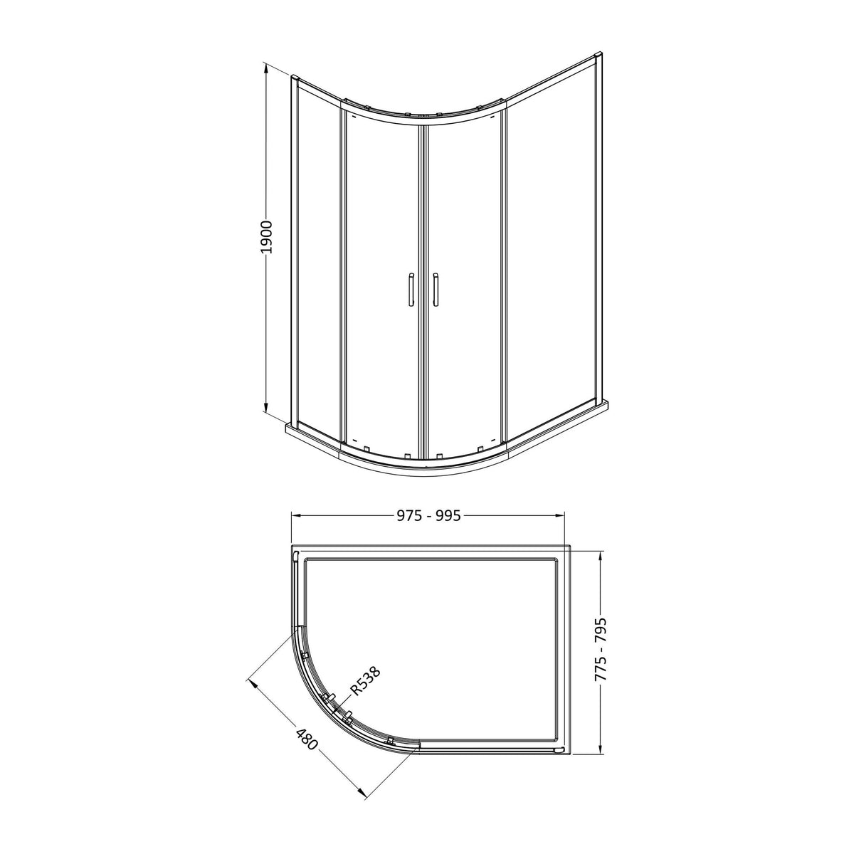 Nuie Rene Offset Quadrant Shower Enclosure – 900 x 760mm, 1000mm, 1000 x 800mm & 1000 x 900mm, photo 4