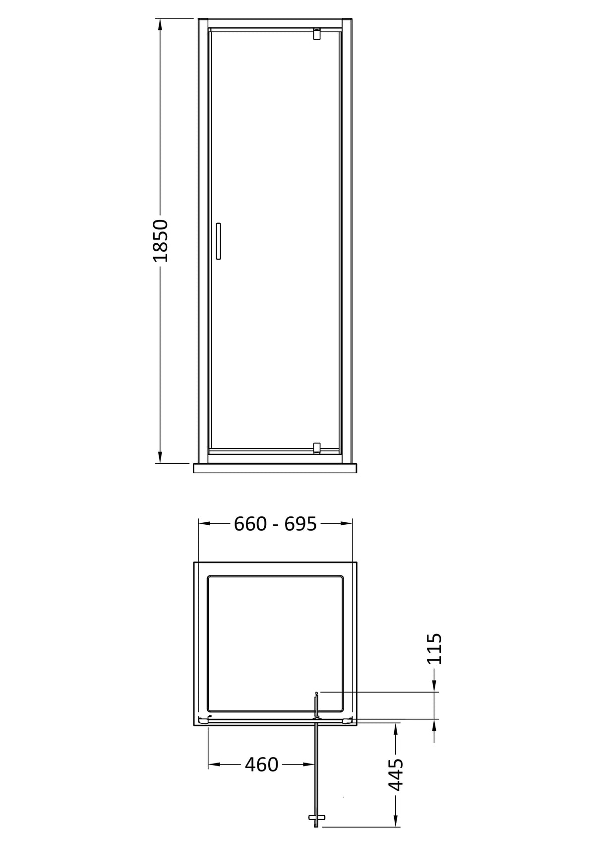 Nuie Ella Pivot Shower Door – 700mm, 760mm, 800mm & 900mm, photo 2