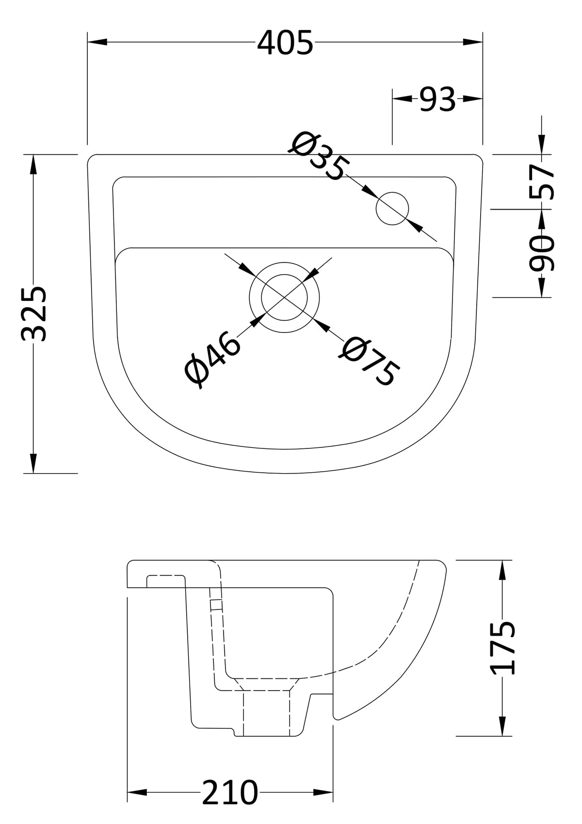 Nuie 400mm Oculus 1 Tap Hole Ceramic Semi-Recessed Basin – White, photo 2