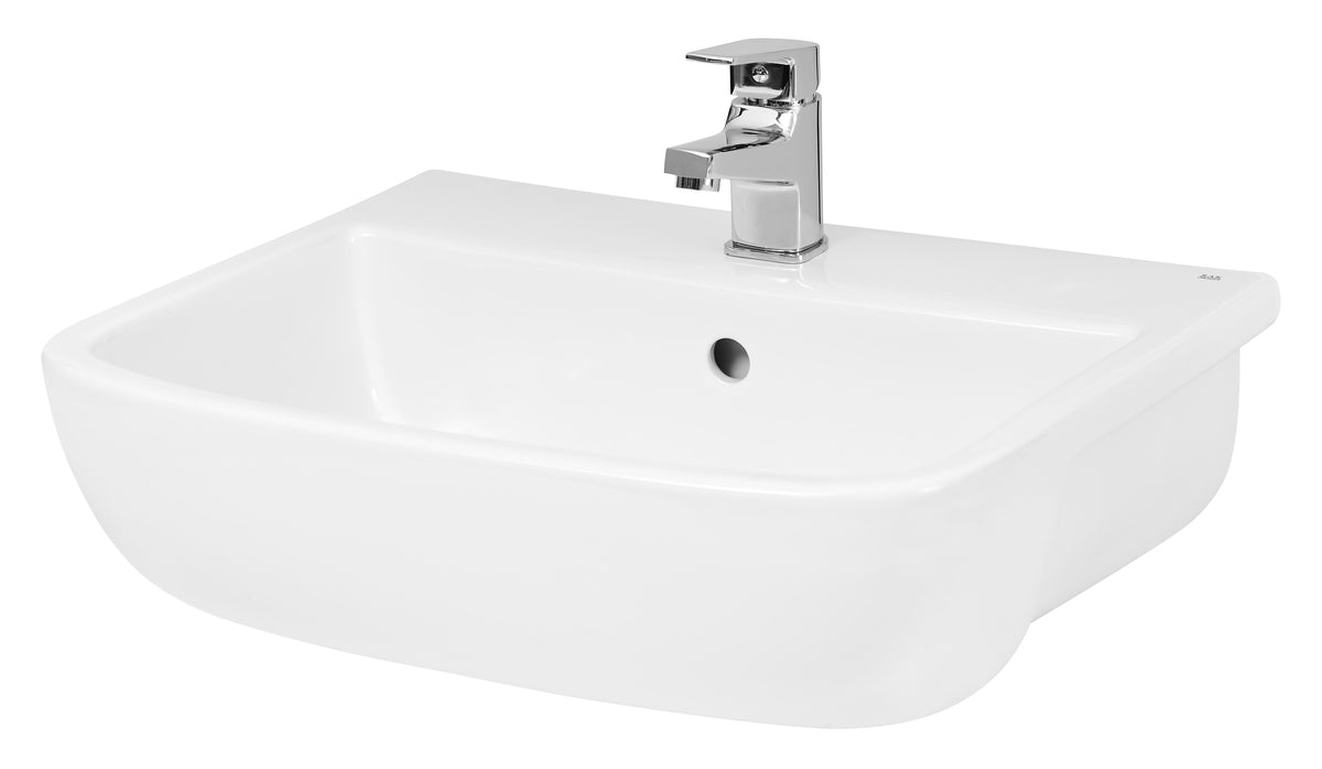 Nuie 500mm Fossil 1 Tap Hole Ceramic Square Semi-Recessed Basin – White
