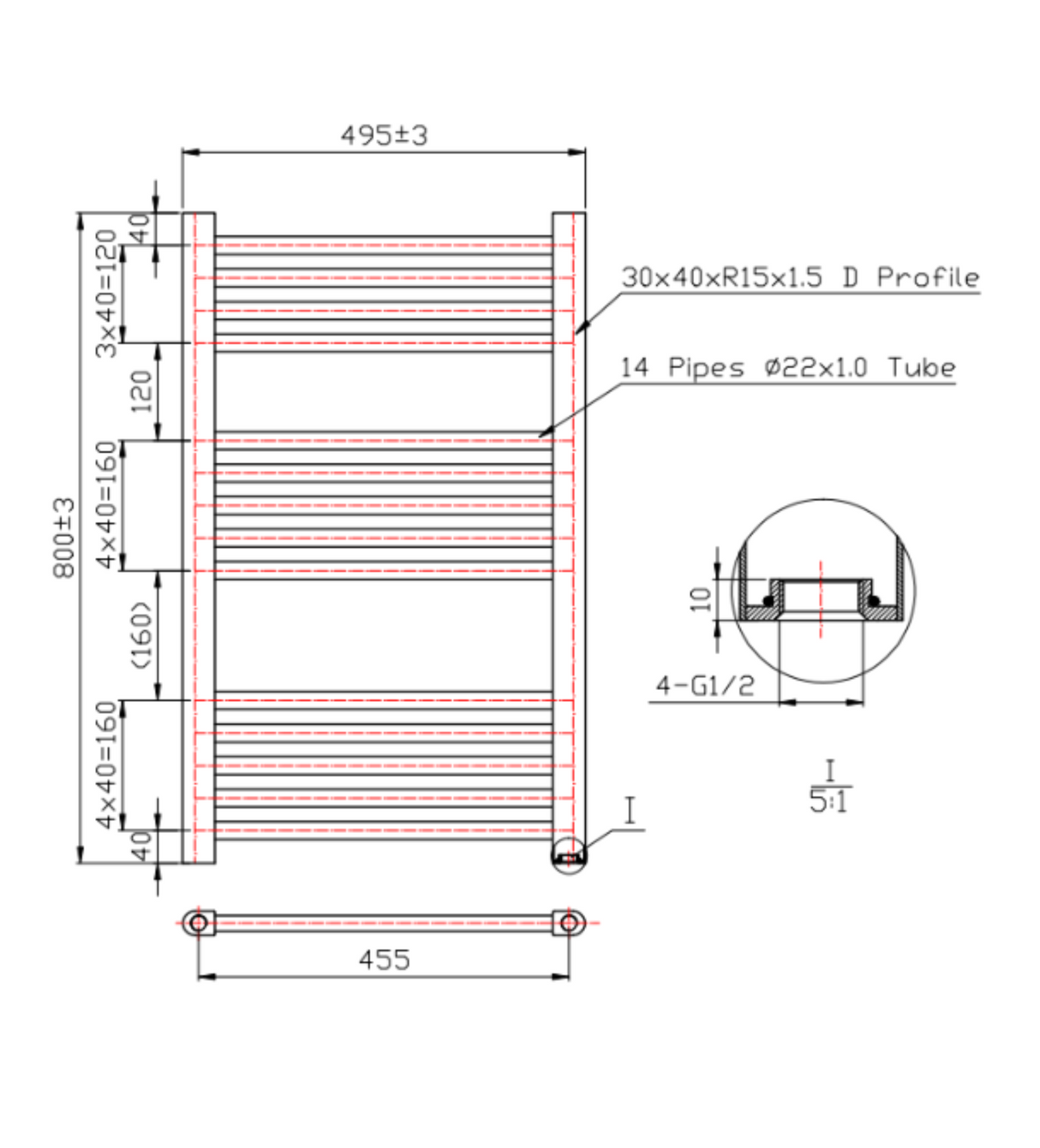 Kartell K-VIT K-Rail 22mm Straight Heated Towel Rail White