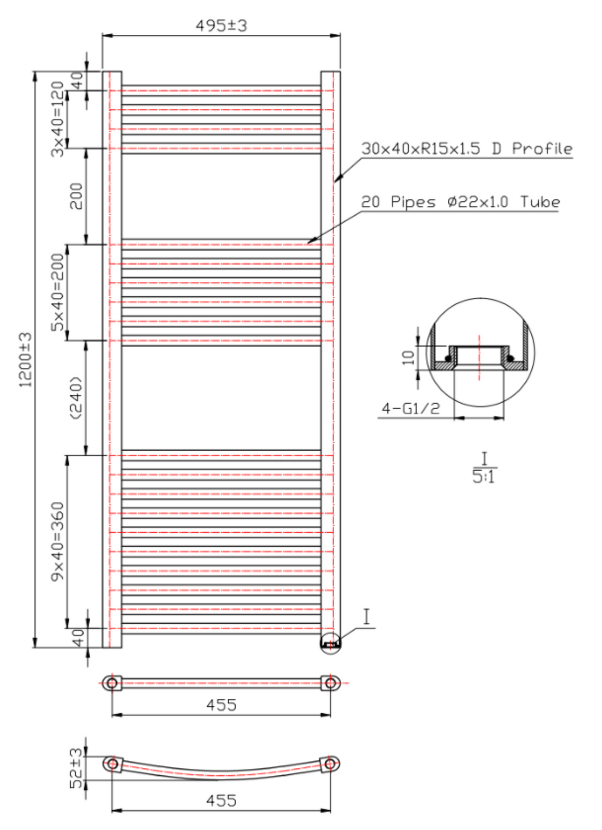 Kartell K-VIT K-Rail 22mm Straight Heated Towel Rail White