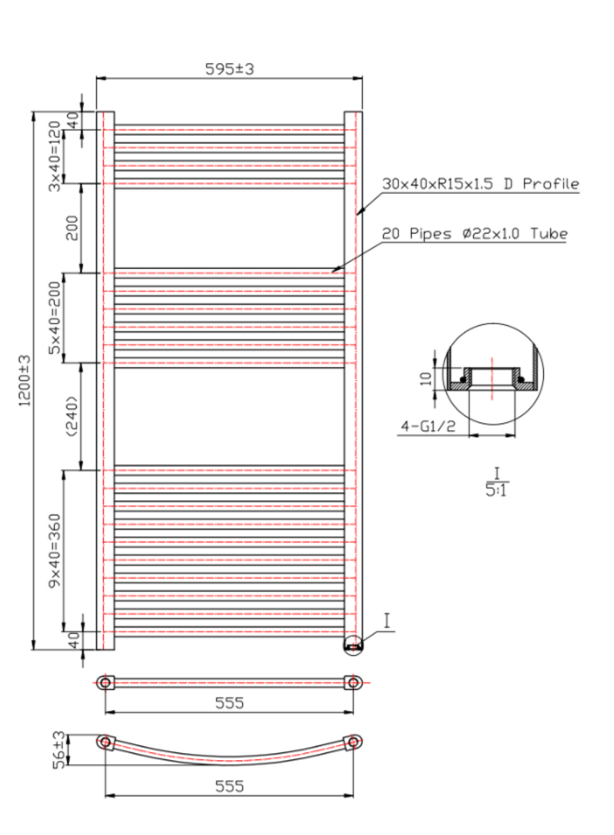 Kartell K-VIT K-Rail 22mm Straight Heated Towel Rail White