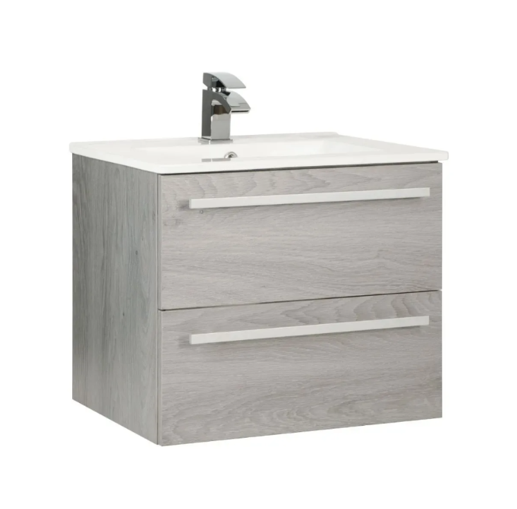Kartell K-VIT Purity 600mm Wall Mounted 2 Drawer Unit with Ceramic Basin - Silver Oak