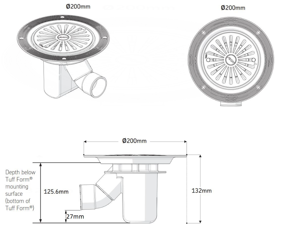 AKW Tuff Form 1 Part Gravity Waste Adaptor TF75 - Vinyl Floors (25106)