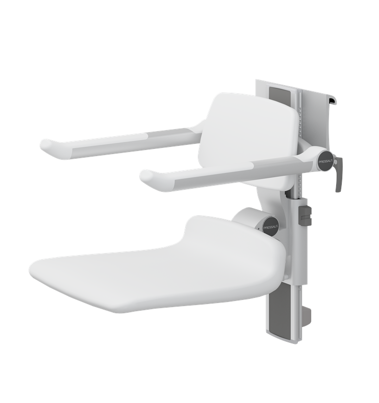 Pressalit PLUS Shower Seat 450, Manually Height and Manually Sideways Adjustable With Back & Arms White (R7464000)