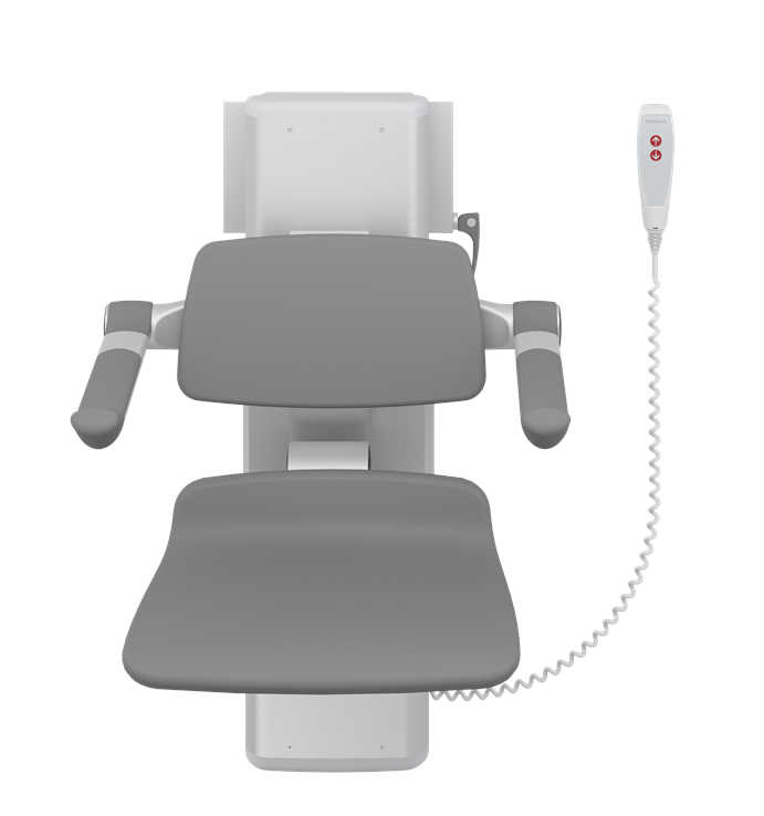 Pressalit PLUS Shower Seats 450, Incl. Back- And Armrests, 500 mm Electrically Height Adjustable With Wired Hand Control Grey (R7664112)