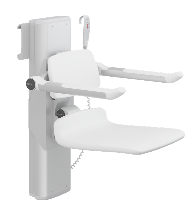 Pressalit PLUS Shower Seats 450, Incl. Back And Armrests, 500 mm Electrically Height Adjustable With Wired Hand Control (R7664000)