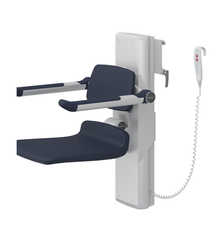 Pressalit PLUS Shower Seat 450, Electrically Height Adjustable And Manually Sideways Adjustable Blue (R7664108)