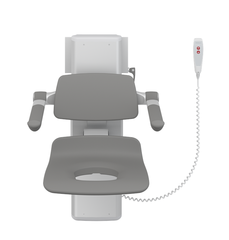 Pressalit PLUS Shower Seat 450 With Aperture, Electrically Height Adjustable And Manually Sideways Adjustable Anthracite Grey (R7665112)