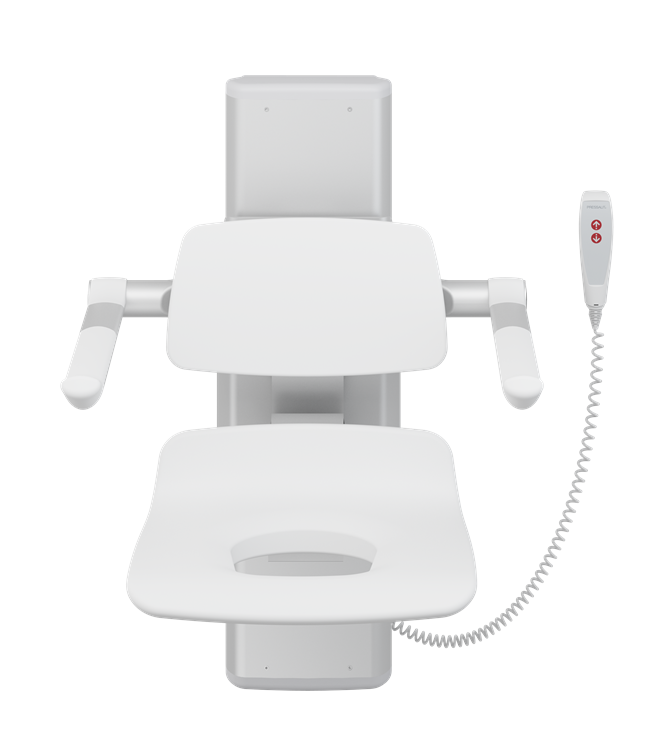 Pressalit PLUS Shower Seat 450 With Aperture, Electrically Height Adjustable White (R7635000)
