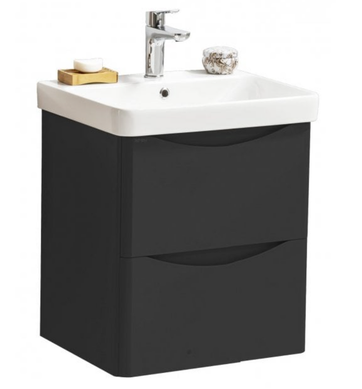 Kartell K-VIT Arc 500mm Wall Mounted 2 Drawer Unit With Ceramic Basin-Matt Graphite (ARC500WM-G FUR148ME)