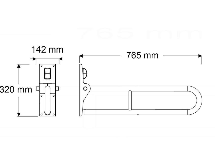 AKW 1800 Series Hinged Hairpin Folding Support Grab Rail 32mm White (01810WH)