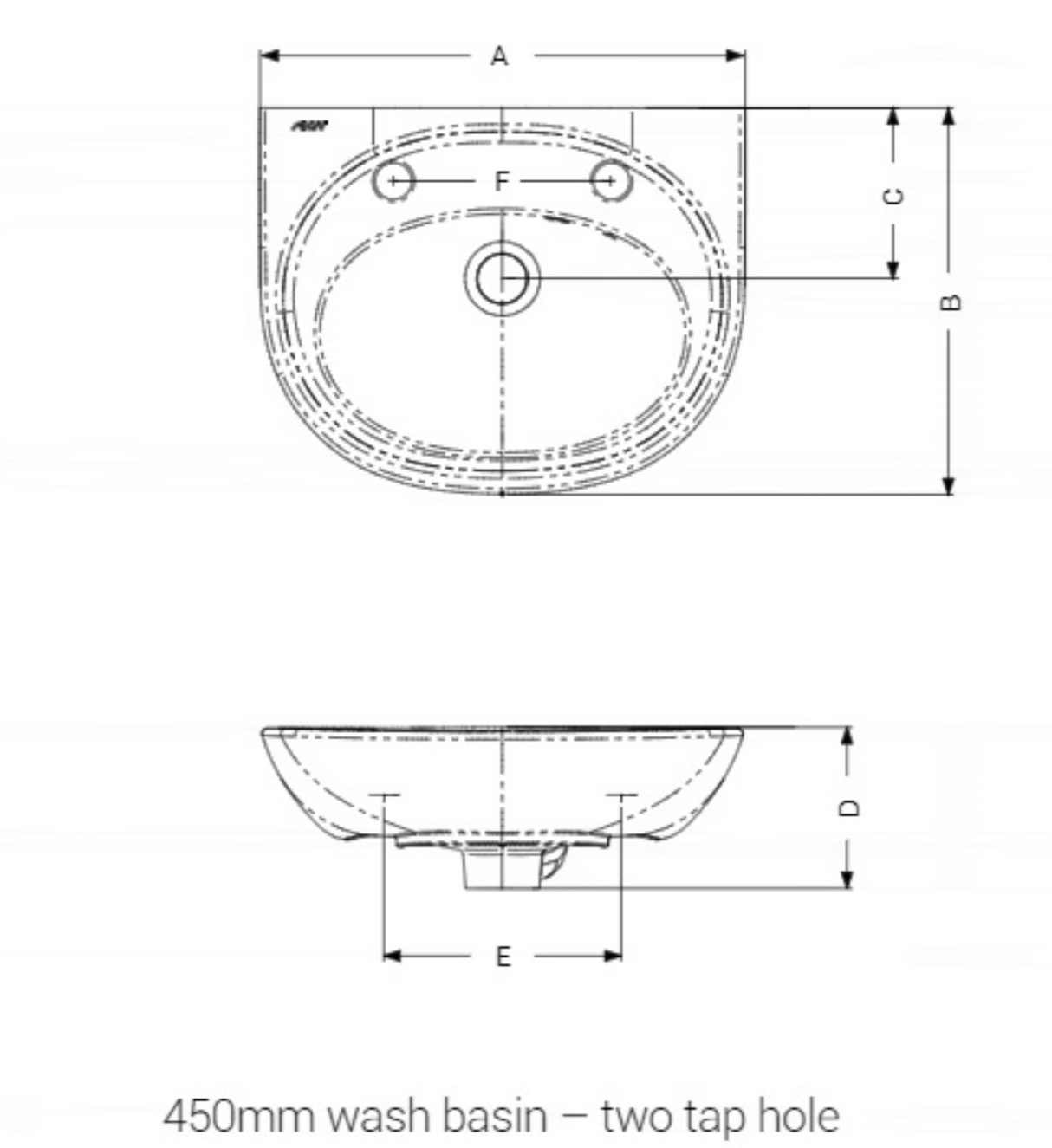 AKW Livenza Plus Sanitaryware Washbasin 450mm 2 Tap Hole (23912)