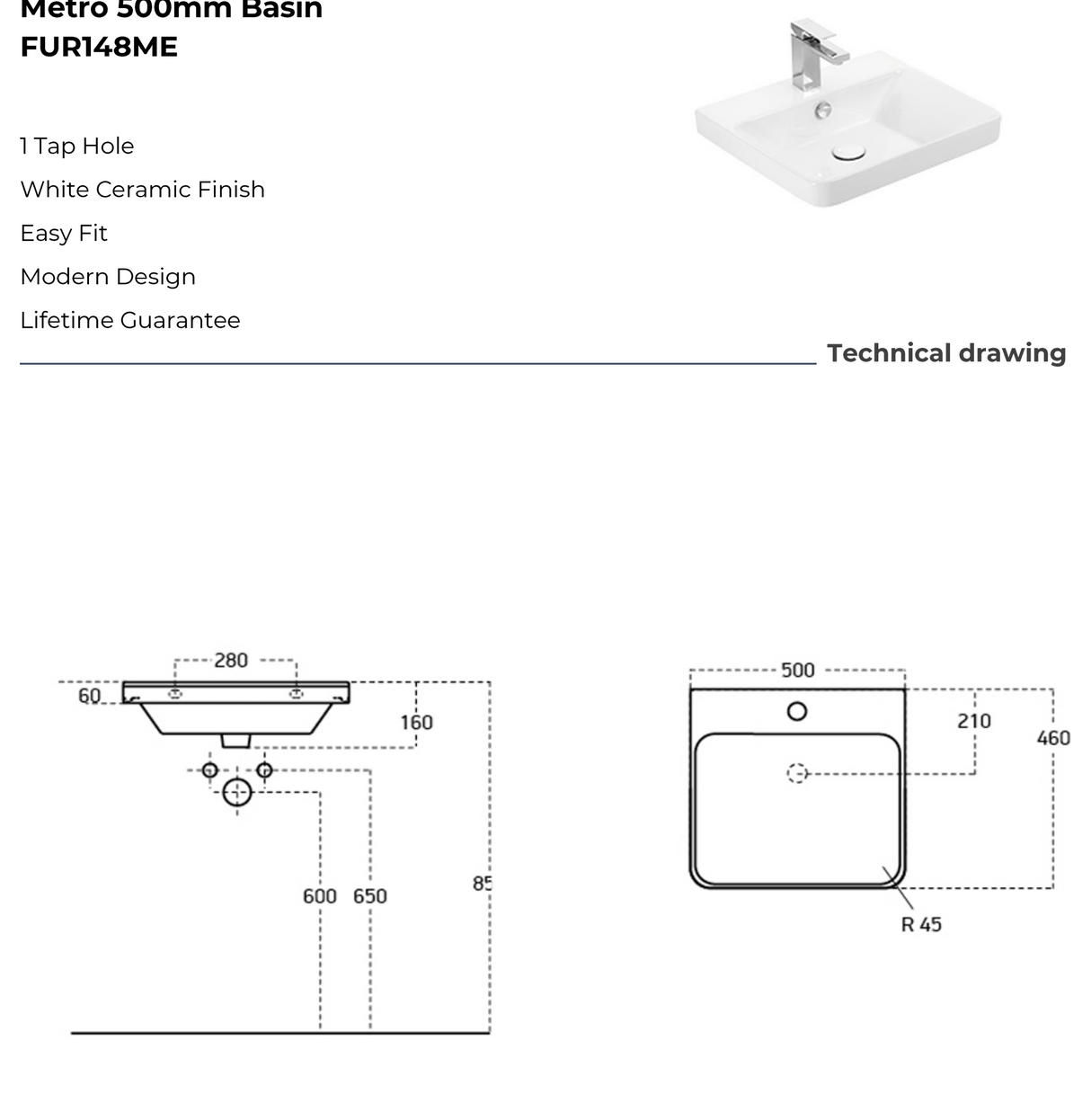 Kartell K-VIT Arc 500mm Floor Standing 2 Drawer Unit With Ceramic Basin- White (ARC500FS-W FUR148ME)