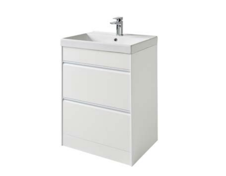 Kartell K-VIT Moon 600mm 2 Drawer Floor Standing Unit With Ceramic Basin-Matt White (MOON600FS-W MOON600BAS)