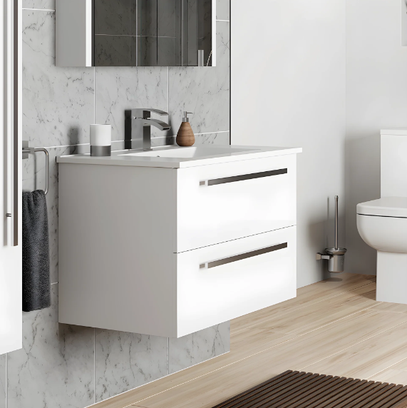 Kartell K-VIT Purity 800mm Wall Mounted 2 Drawer Unit With Ceramic Basin- Gloss White (FUR054PU-FUR060PU)
