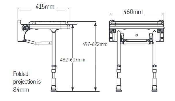 AKW 2000 Series Standard Fold Up Wall Mounted Shower Seat With Blue Pad (02210P)