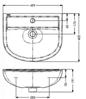 AKW Navlin Wash Basin 500mm 1 Tap Hole (23578)