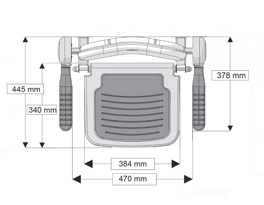 AKW 1000 Series Compact Wall Mounted Fold Up Grey Padded Shower Seat with Back and Arms (01122)