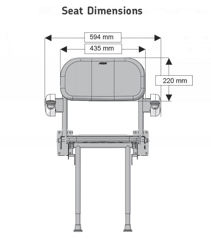 AKW 1000 Series Compact Wall Mounted Fold Up Grey Padded Shower Seat with Back and Arms (01122)