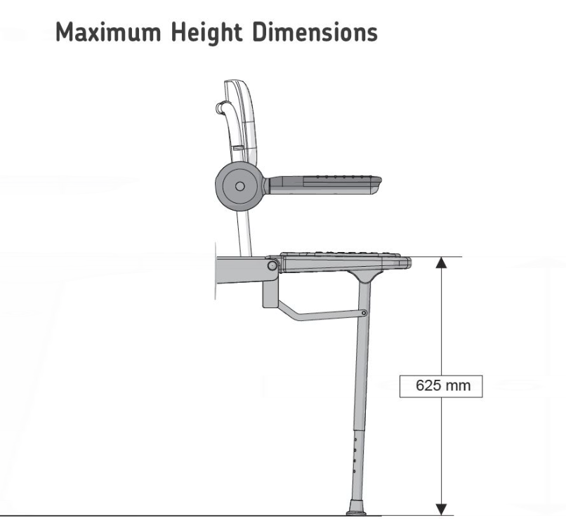 AKW 1000 Series Compact Wall Mounted Fold Up Grey Padded Shower Seat with Back and Arms (01122)