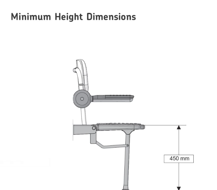 AKW 1000 Series Compact Wall Mounted Fold Up Grey Padded Shower Seat with Back and Arms (01122)
