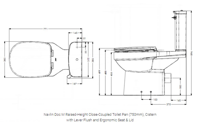 AKW Navlin Doc M Raised Height Close Coupled Toilet Pan 750mm Projection (23590)