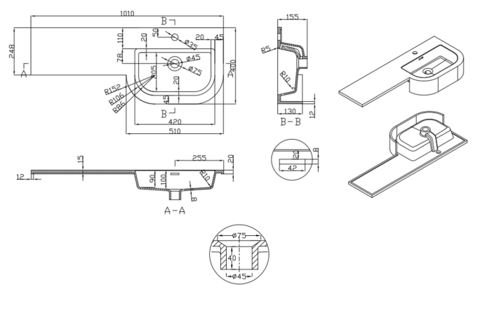 Kartell K-VIT Fusion P-Shaped 1010mm 2 Door Furniture Pack Gloss White, Left Hand (FU500DO-W - FUS1010LH FU500WC-W - ACC001N)