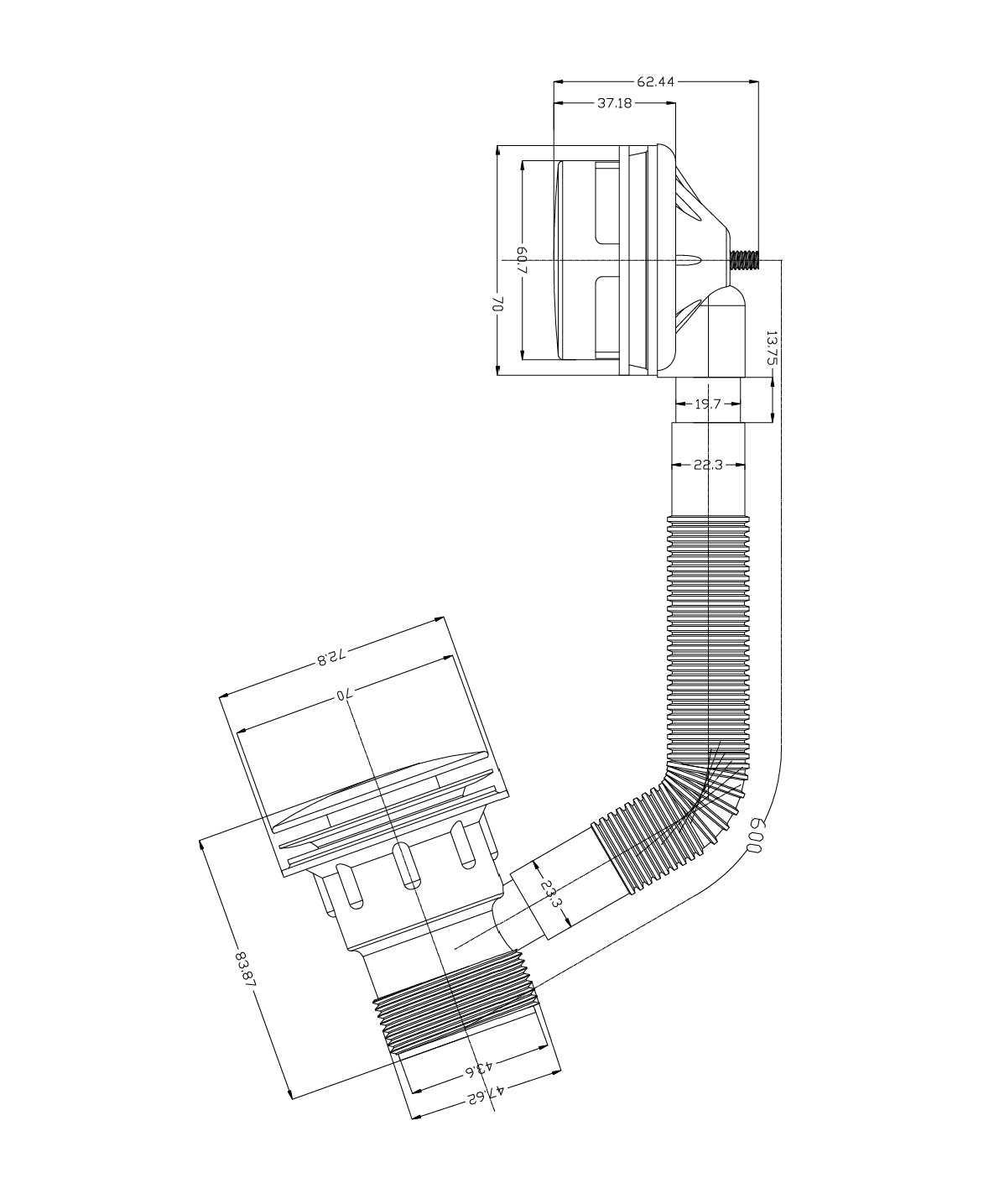 Kartell K-VIT Sprung Plug Clic-Clack Bath Waste With Plan Overflow (Large Cap) (WAS014)