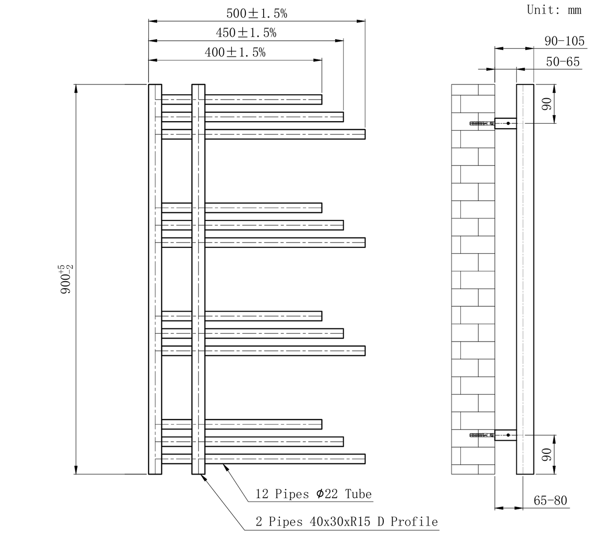 Kartell K-VIT New York towel rail dimension drawing