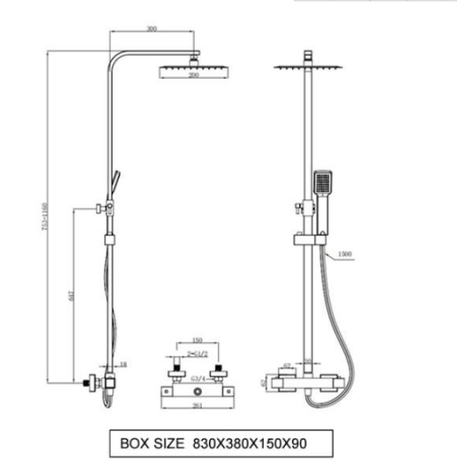 Kartell K-VIT Pure Option 5 Thermostatic Shower with Overhead Drencher & Sliding Handset (SHO030PR)