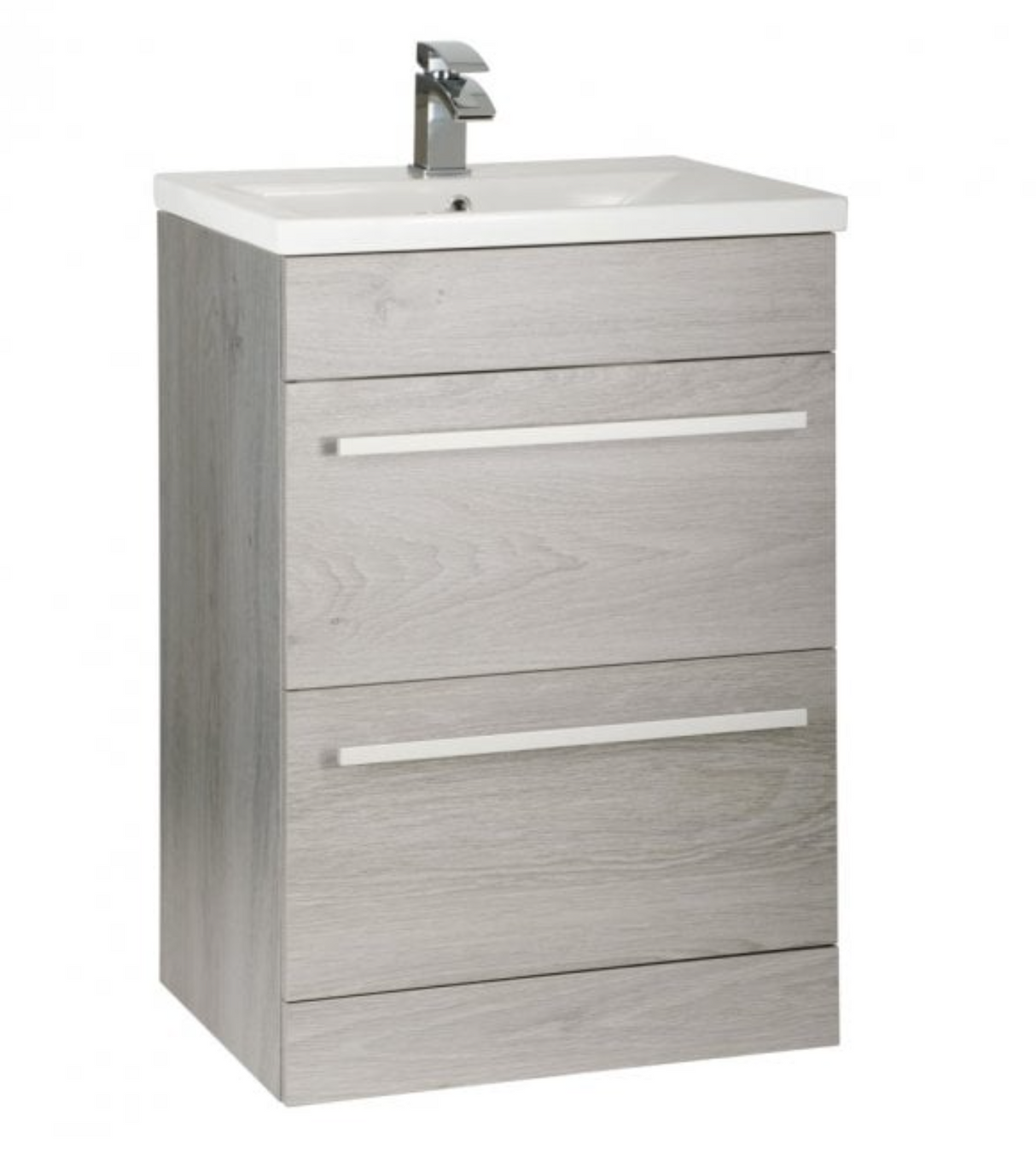 Kartell K-VIT Purity 600mm Floor Standing 2 Door Unit With Mid Depth Ceramic Basin- Silver Oak (PSO600DR-FUR061PU)